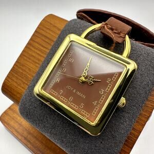 Joy & Iman Brown Dial Gold-Tone Square Pendant Quartz Watch Joy & Iman Clip-On Pendant Lock Shaped Watch With Case New  main image 3
